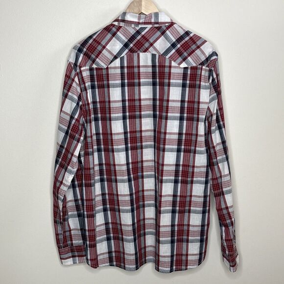 LEVI'S MODERN PLAID LONG SLEEVE SHIRT RED WHITE BLUE COWBOY PEARL SNAP FRONT XL - Picture 10 of 10